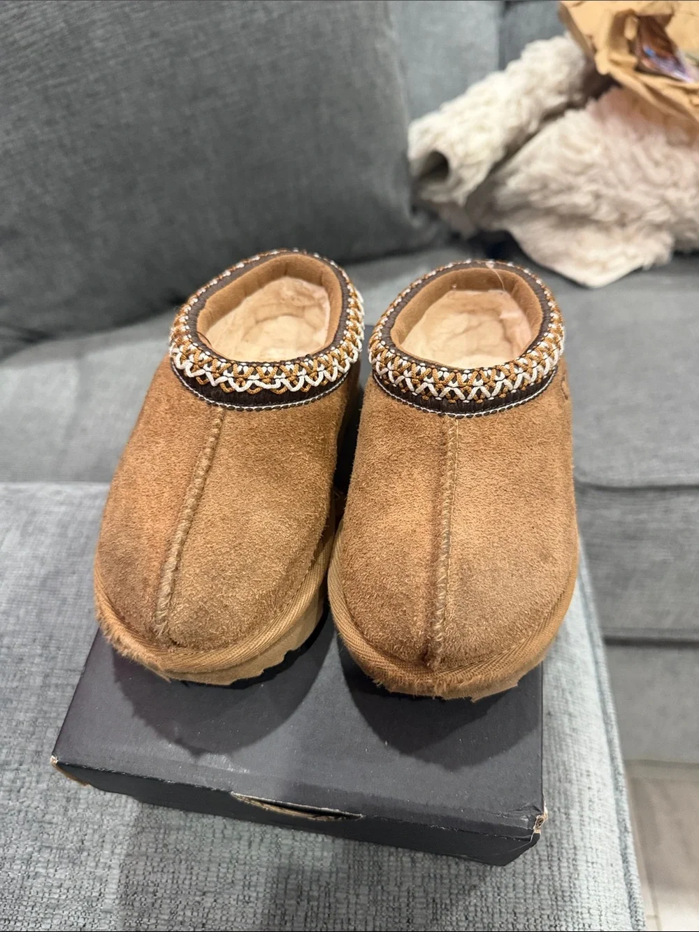 UGG Kids Chestnut Suede Slip-On Clog with Braided Trim